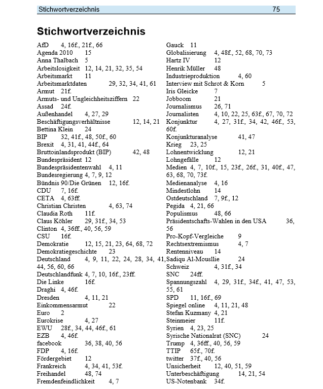 Edition Oktober 2016 - Auszug aus Stichwortverzeichnis - 30-10-2016
